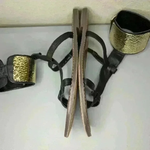 SAM EDELMAN Genette Gladiator Sandal Shoes Size 8.5 black/gold/brown - Picture 8 of 11